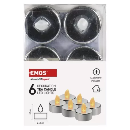 LED dekoráció – 6x teamécses, ezüst, 6x CR2032, beltéri, vintage