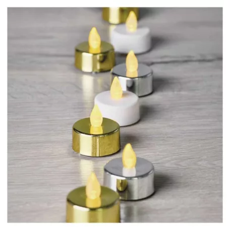 LED dekoráció – 6x teamécses, ezüst, 6x CR2032, beltéri, vintage