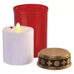   LED temetői mécses, piros, 2x C, kültéri és beltéri, meleg fehér, időzítő