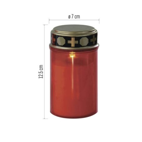 LED temetői mécses, piros, 2x C, kültéri és beltéri, meleg fehér, időzítő