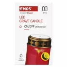 LED temetői mécses, piros, 2x C, kültéri és beltéri, meleg fehér, érzékelő