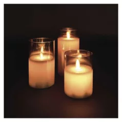   LED dekoráció - 3x viaszgyertya üvegben, 6x AA, meleg fehér, időzítő