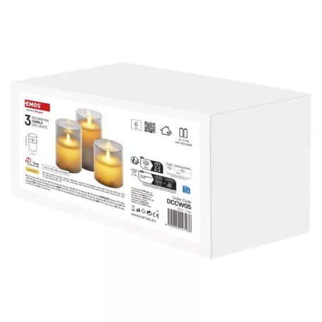 LED dekoráció - 3x viaszgyertya üvegben, 6x AA, meleg fehér, időzítő