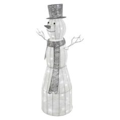   LED karácsonyi hóember, rattan, 124 cm, beltéri, hideg fehér, időzítő