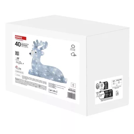 LED karácsonyi szarvas, 27 cm, kültéri és beltéri, hideg fehér, időzítő