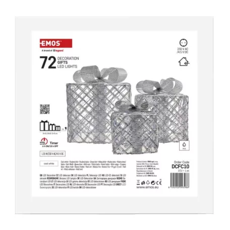 LED ajándékok, 3 méret, beltéri, hideg fehér, időzítő