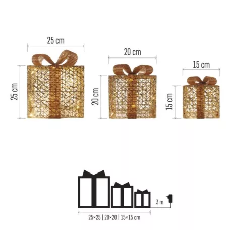 LED ajándékok, 3 méret, beltéri, meleg fehér