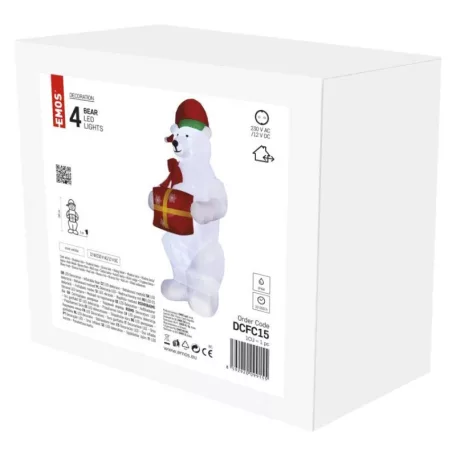 LED jegesmedve karácsonyi ajándékkal, felfújható, 240cm, kültérre és beltérre, hideg fehér