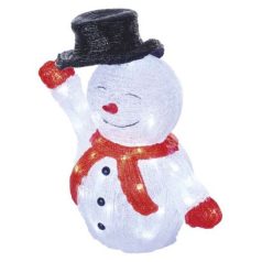   LED karácsonyi hóember kalappal, 36 cm, kültéri és beltéri, hideg fehér, időzítő