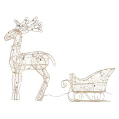   LED szán rénszarvasokkal – 47 cm, 3x AA, beltéri, meleg fehér, időzítő