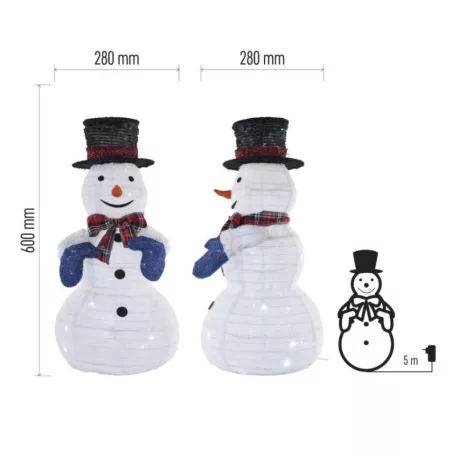 LED összeszerelhető hóember, 60 cm, kültérre és beltérre, hideg fehér