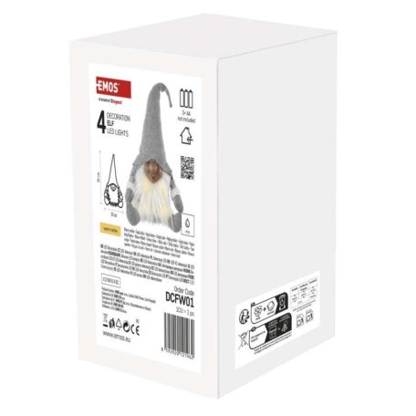 LED karácsonyi manó, 35 cm, 3× AA, beltérre, meleg fehér