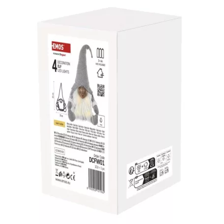 LED karácsonyi manó, 35 cm, 3× AA, beltérre, meleg fehér