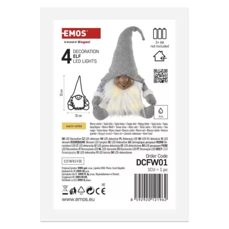 LED karácsonyi manó, 35 cm, 3× AA, beltérre, meleg fehér