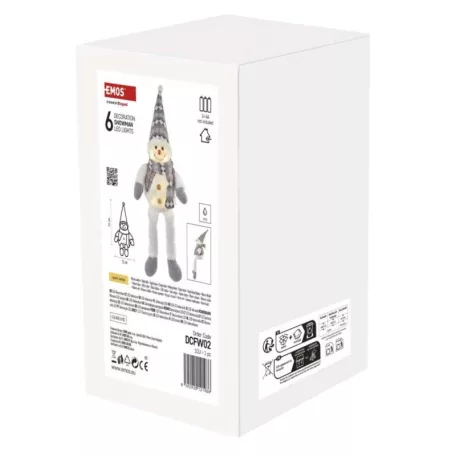 LED karácsonyi ülő hóember, 31 cm, 3× AA, beltérre, meleg fehér