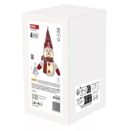 LED karácsonyi világító hóember, 25 cm, 3x AAA, beltéri, meleg fehér, időzítő