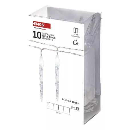 LED karácsonyi fényfüzér – 10x jégcsap, 1,35 m, 2x AA, beltéri, hideg fehér, időzítő