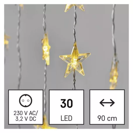 LED karácsonyi fényfüggöny – csillagok, 120x90 cm, beltéri, meleg fehér, időzítő