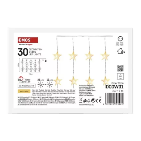LED karácsonyi fényfüggöny – csillagok, 120x90 cm, beltéri, meleg fehér, időzítő