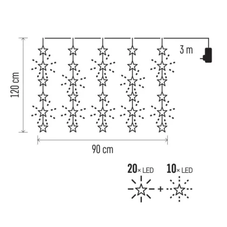 LED karácsonyi fényfüggöny – csillagok, 120x90 cm, beltéri, meleg fehér, időzítő