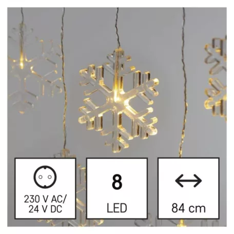 LED karácsonyi fényfüggöny – hópelyhek, 84 cm,  kültéri és beltéri, meleg fehér