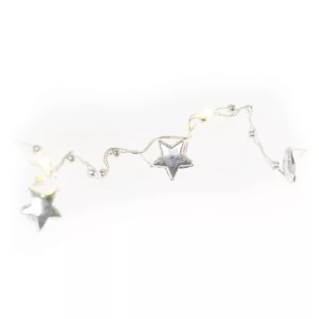 LED karácsonyi fényfüzér ezüst – csillagok, 1,9 m, 2x AA, beltéri, meleg fehér, időzítő