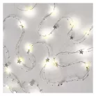 LED karácsonyi fényfüzér ezüst – csillagok, 1,9 m, 2x AA, beltéri, meleg fehér, időzítő