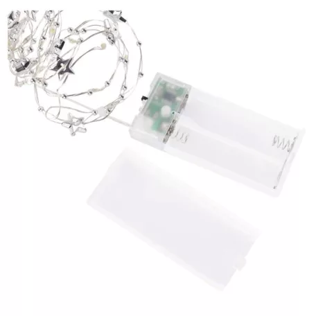 LED karácsonyi fényfüzér ezüst – csillagok, 1,9 m, 2x AA, beltéri, meleg fehér, időzítő