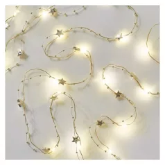   LED karácsonyi fényfüzér arany – csillagok, 1,9 m, 2x AA, beltéri, meleg fehér, időzítő