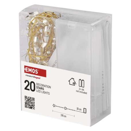 LED karácsonyi fényfüzér arany – csillagok, 1,9 m, 2x AA, beltéri, meleg fehér, időzítő