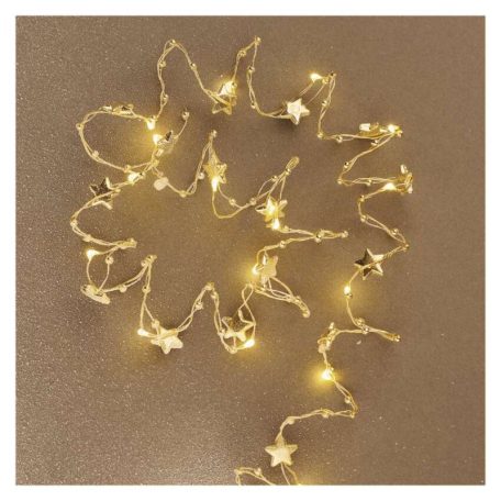 LED karácsonyi fényfüzér arany – csillagok, 1,9 m, 2x AA, beltéri, meleg fehér, időzítő
