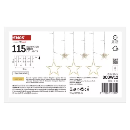 LED karácsonyi fényfüggöny – csillagok, 185x105 cm, beltéri, meleg fehér