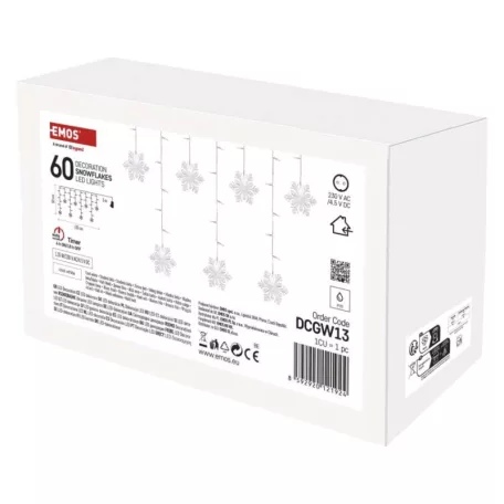 LED karácsonyi fényfüggöny – hópelyhek, 135x50 cm,  beltéri, hideg fehér