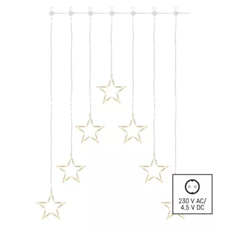LED karácsonyi fényfüggöny – 7 csillag, 67x125cm, kültéri és beltéri, meleg fehér