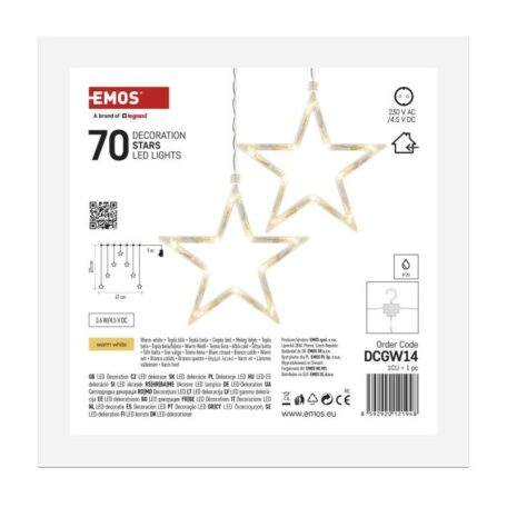 LED karácsonyi fényfüggöny – 7 csillag, 67x125cm, kültéri és beltéri, meleg fehér