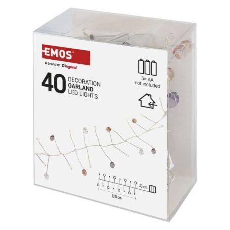 LED fényfüzér - kavics, 1,2 m, 3x AA, beltéri, meleg fehér, időzítő