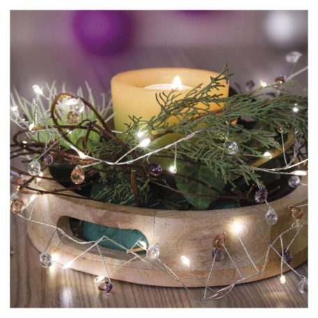 LED fényfüzér - kavics, 1,2 m, 3x AA, beltéri, meleg fehér, időzítő