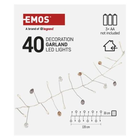 LED fényfüzér - kavics, 1,2 m, 3x AA, beltéri, meleg fehér, időzítő