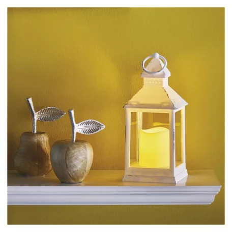 LED dekoráció – lámpa, antik, fehér, villogó, 3x AAA, beltéri, vintage, időzítő