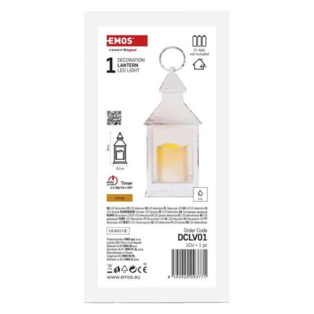 LED dekoráció – lámpa, antik, fehér, villogó, 3x AAA, beltéri, vintage, időzítő