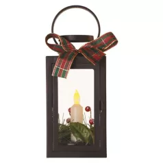   LED dekoráció – karácsonyi lámpa gyertyával, fekete, 20 cm, 3x AAA, beltéri, vintage