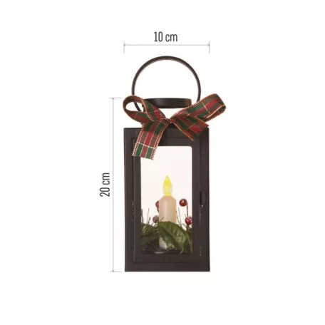 LED dekoráció – karácsonyi lámpa gyertyával, fekete, 20 cm, 3x AAA, beltéri, vintage