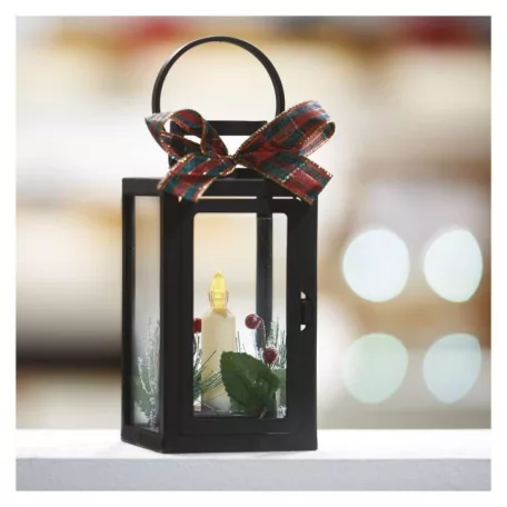 LED dekoráció – karácsonyi lámpa gyertyával, fekete, 20 cm, 3x AAA, beltéri, vintage
