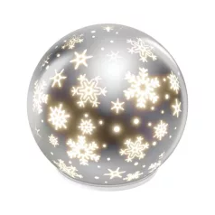   LED karácsonyi üveggömb – hópelyhek, 12 cm, 3x AA, beltéri, meleg fehér, időzítő