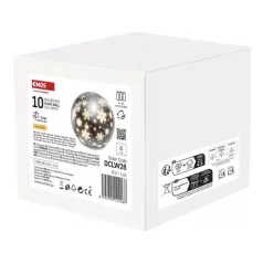   LED karácsonyi üveggömb – hópelyhek, 12 cm, 3x AA, beltéri, meleg fehér, időzítő