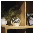LED karácsonyi üveggömb – hópelyhek, 12 cm, 3x AA, beltéri, meleg fehér, időzítő