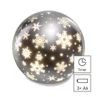 LED karácsonyi üveggömb – hópelyhek, 12 cm, 3x AA, beltéri, meleg fehér, időzítő