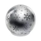 LED karácsonyi üveggömb – hópelyhek, 12 cm, 3x AA, beltéri, meleg fehér, időzítő