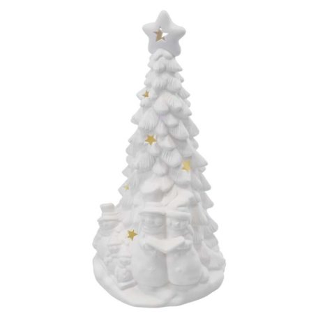 Kerámia LED-es fa hóemberekkel, 33,5 cm, 2x AA, meleg fehér, időzítő