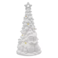   Kerámia LED-es fa hóemberekkel, 33,5 cm, 2x AA, meleg fehér, időzítő